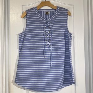 Anne Klein Blue & White Striped Sleeveless Top M